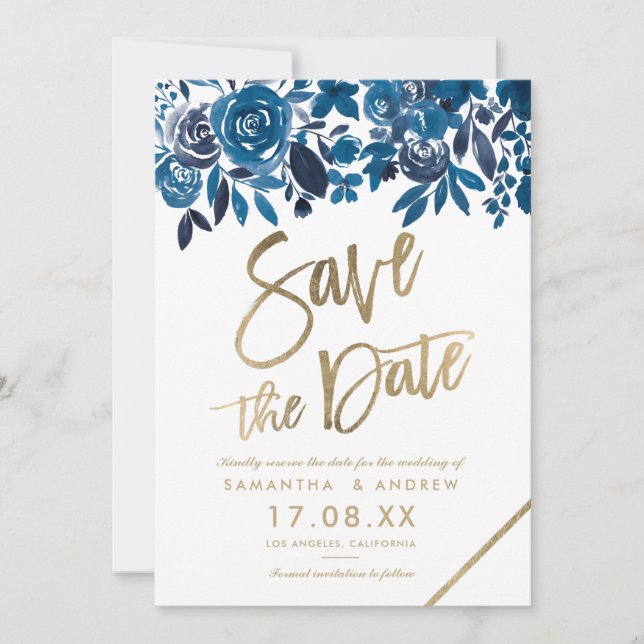 Goldmedaille mit blühender Aquarellfarbe Save the  Date (Vorderseite)