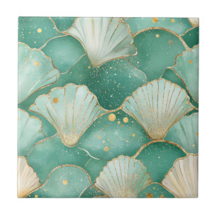 Goldmedaille Muschel Wellenmuster in Aqua Aquamari Fliese