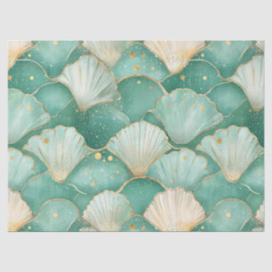Goldmedaille Muschel Wellenmuster in Aqua Aquamari Seidenpapier