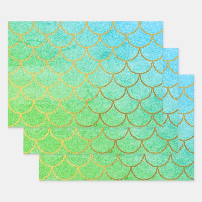 Goldmedaille Scales Aquamarin Türkis Glitzer Geschenkpapier Set (Set)