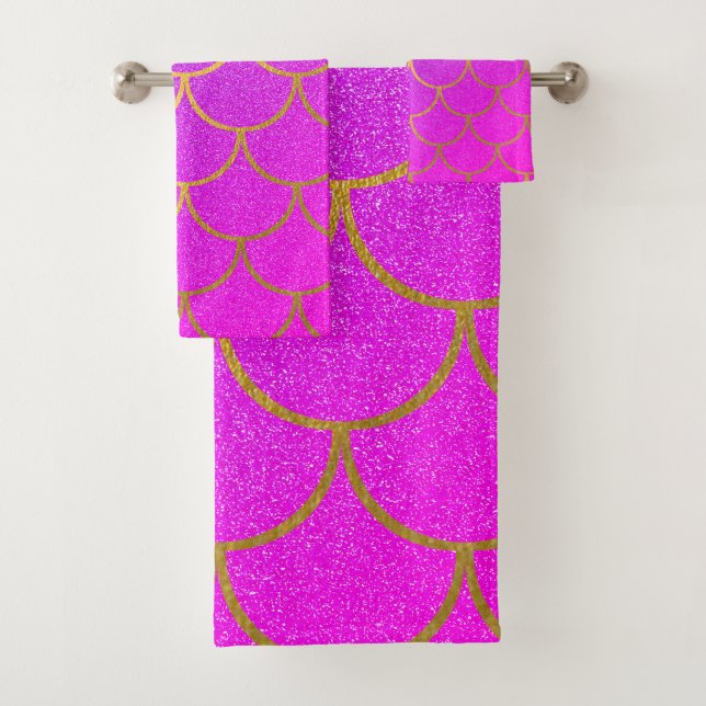 Goldmedaille Scales Pink Lila Glitzer Badhandtuch Set (Insitu)