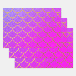 Goldmedaille Scales Pink Lila Glitzer Geschenkpapier Set
