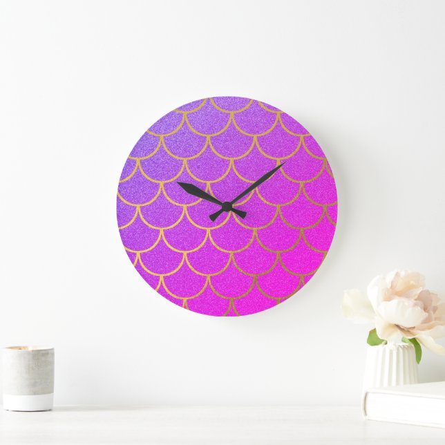 Goldmedaille Scales Pink Lila Glitzer Große Wanduhr (Zuhause)