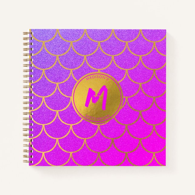 Goldmedaille Scales Pink Lila Glitzer Sketchbook Notizbuch (Vorderseite)