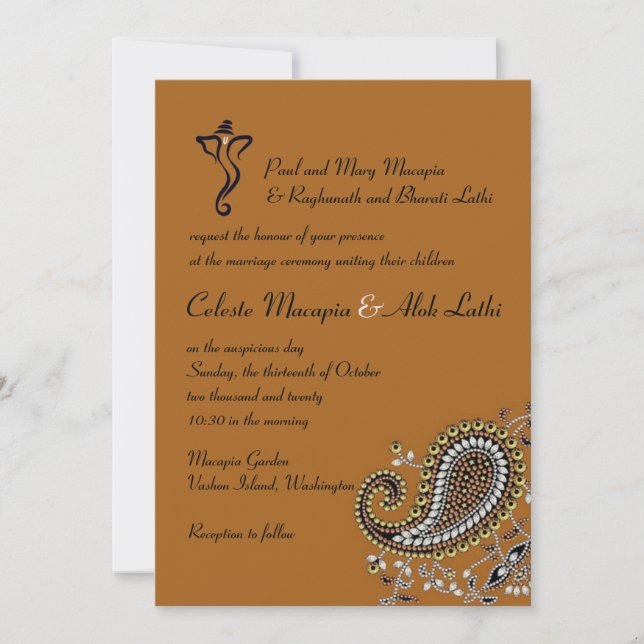 Goldmedaille Silver Navy Paisley Hindu Hochzeit Einladung (Vorderseite)
