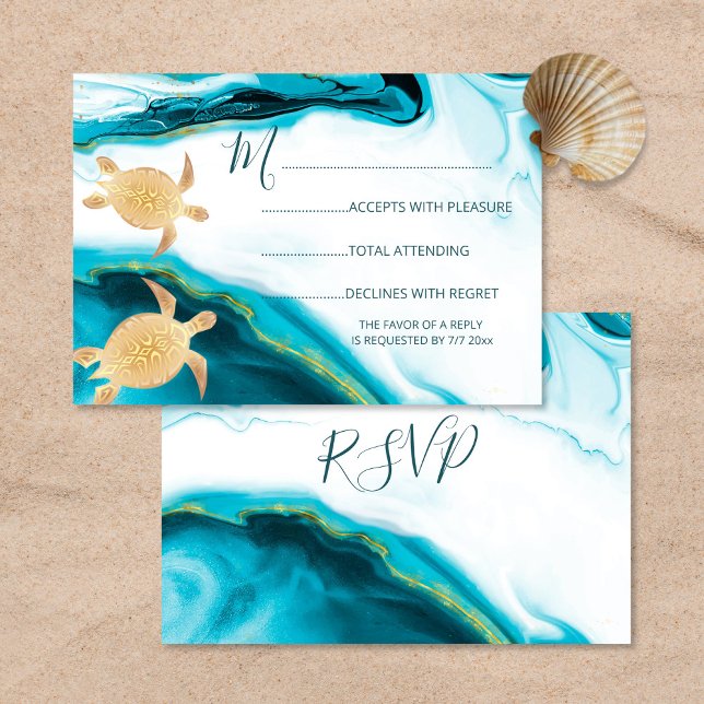 Goldmedaille Turquoise Beach Hochzeit RSVP Karte (Von Creator hochgeladen)