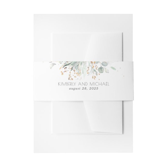 Goldmedaille und Eukalyptus Greenerity Wedding Einladungsbanderole (Vorderseite Beispiel)