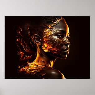 Goldmedaille und Feuer Poster