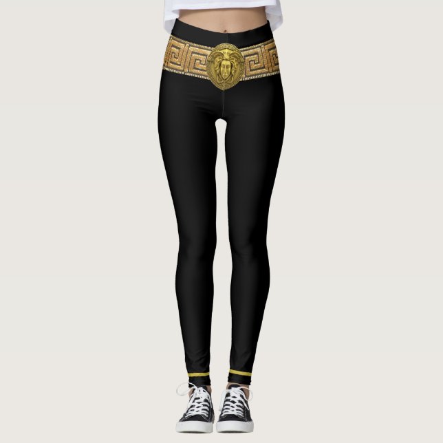 Goldmedaille und griechischer Schlüssel für schwar Leggings (Vorderseite)