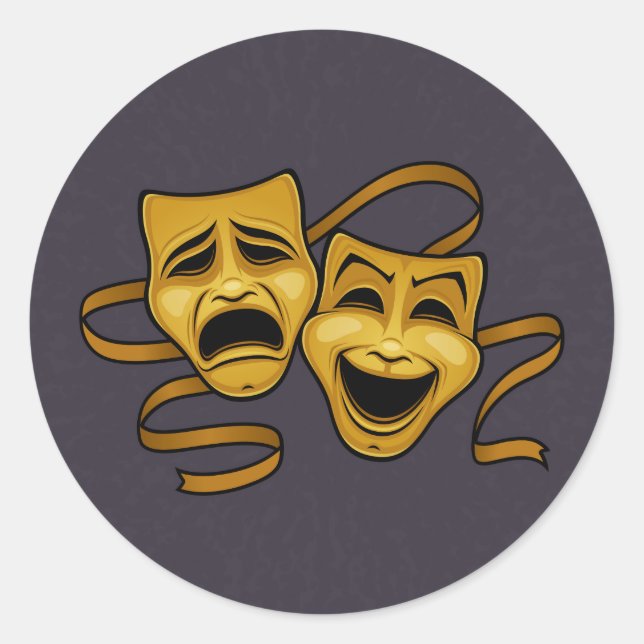 Goldmedaille und Masken des Tragedy Theaters Runder Aufkleber (Vorderseite)