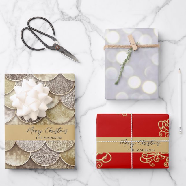 Goldmedaille und Schneeflocken Geschenkpapier Set (Vorderseite)