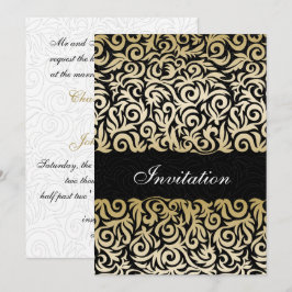 Goldmedaille und Schwarze Swirling Border Wedding Einladung