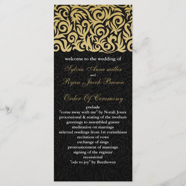 Goldmedaille und Schwarze Swirling Border Wedding Programm (Vorderseite)