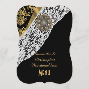 Goldmedaille, weiße Spitzen-Hochzeitsmenü Menükarte