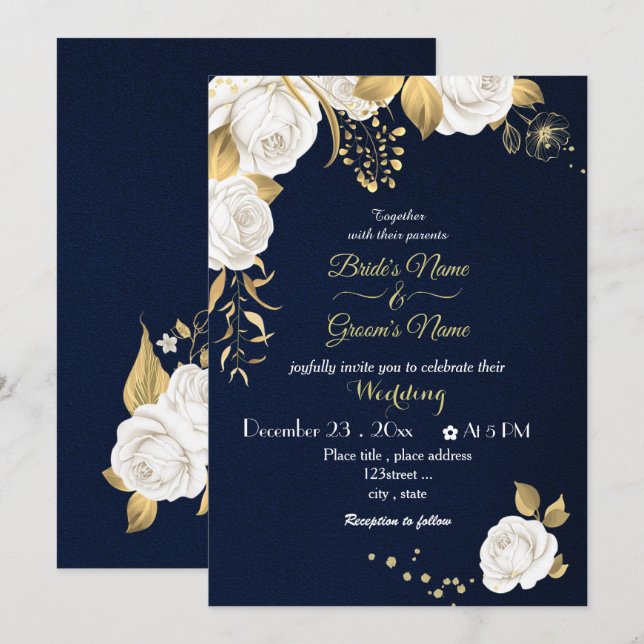 Goldmedaillenhochzeit der weißen Blume Einladung (Vorne/Hinten)