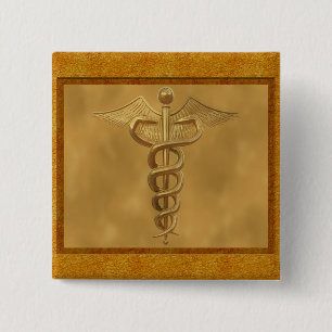 Goldmedizinischer Caduceus Button