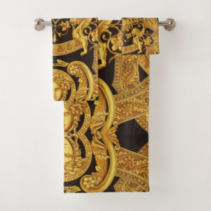 Goldmedusa mit barocken Ornamenten Gästetücher Badhandtuch Set