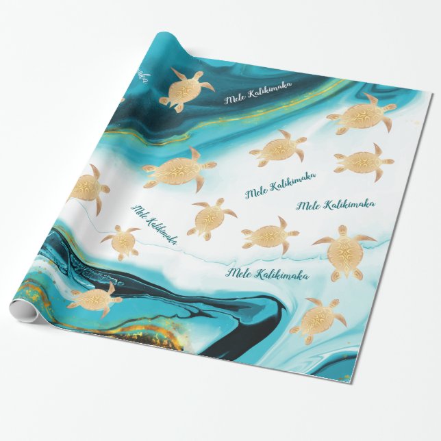 Goldmeerschildkröten Türkis | Mele Kalikimaka Geschenkpapier (Ungerollt)