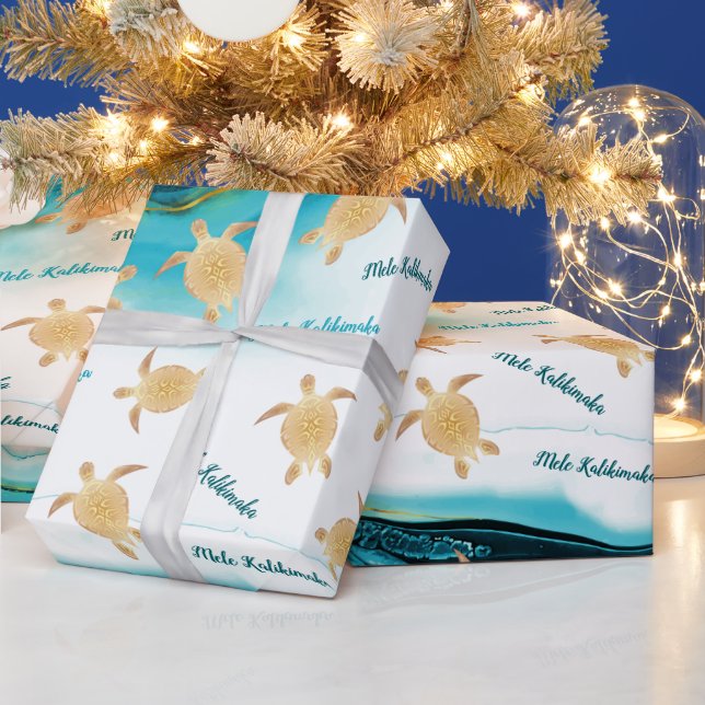 Goldmeerschildkröten Türkis | Mele Kalikimaka Geschenkpapier (Feiertage)