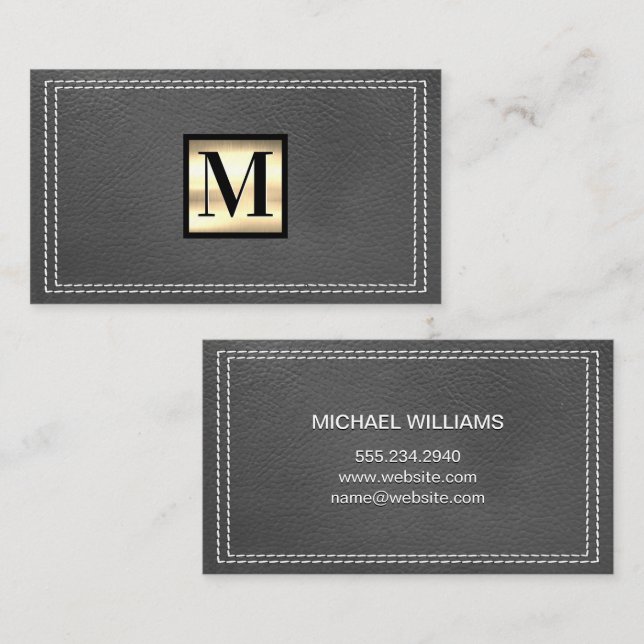 Goldmetall | Klassisches Monogramm | Stielleder Visitenkarte (Vorne/Hinten)