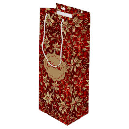 Goldmetall-Poinsettias auf Rot Geschenktüte Für Weinflaschen