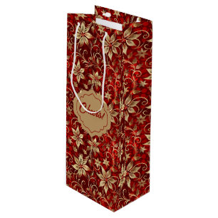 Goldmetall-Poinsettias auf Rot Geschenktüte Für Weinflaschen