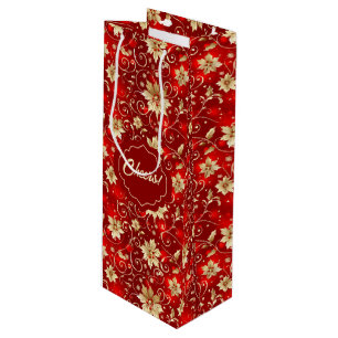 Goldmetall-Poinsettias auf Rot Geschenktüte Für Weinflaschen