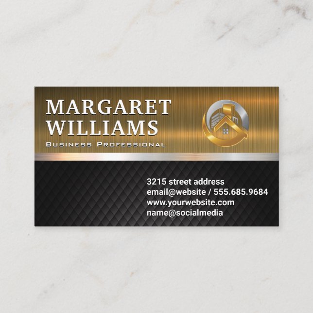 Goldmetall | Schwarze Tile | Real Anwesen Logo Visitenkarte (Vorderseite)