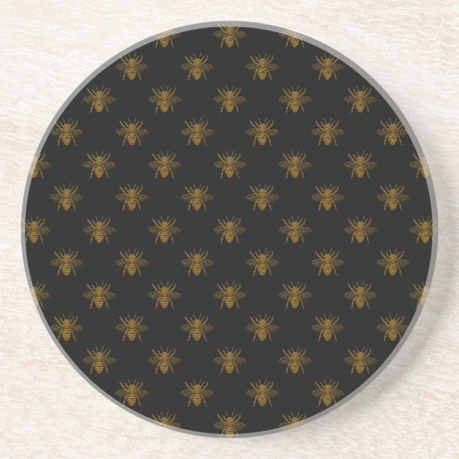 Goldmetalle-Foil-Bienen auf schwarz Getränkeuntersetzer (Vorne)