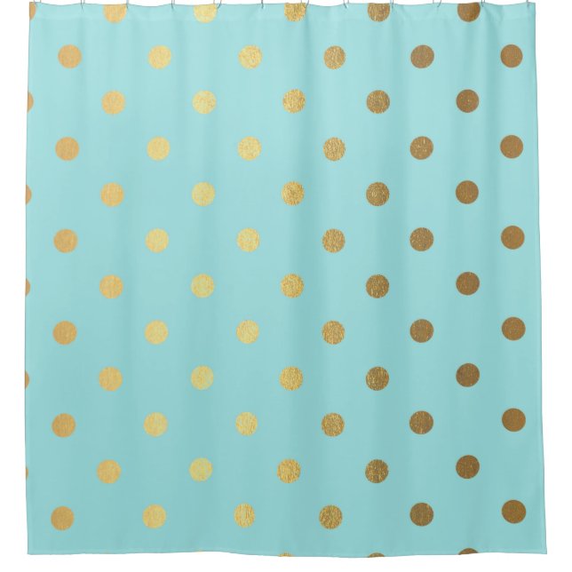 Goldmetalle Polka Dos Aquamarin Aqua Modern Duschvorhang (Vorderseite)