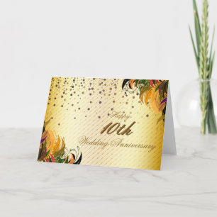 Goldmetallglücklicher 10. mit BlumenHochzeitstag Karte