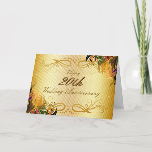 Goldmetallglücklicher 20. mit BlumenHochzeitstag Karte (Vorderseite)