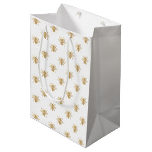 Goldmetallische Imitat-Folie Foto-Effekt Bienen Mittlere Geschenktüte