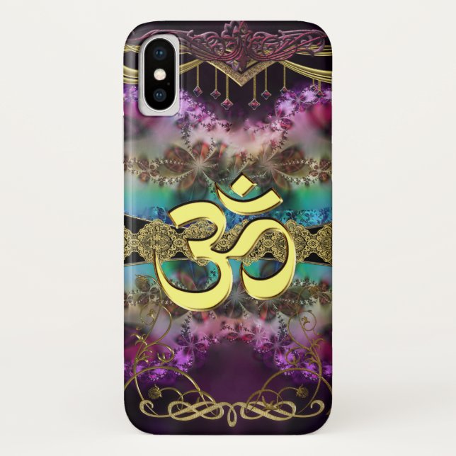 GoldmetallOM-symbol auf Fraktal-Tapisserie Case-Mate iPhone Hülle (Rückseite)