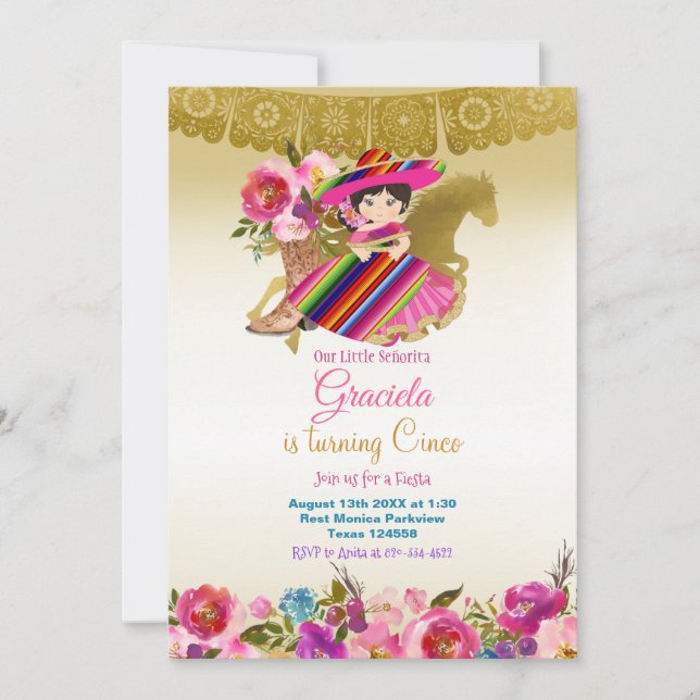 Goldmexikanische Blume Fiesta Birthday Girl   Einladung (Vorderseite)
