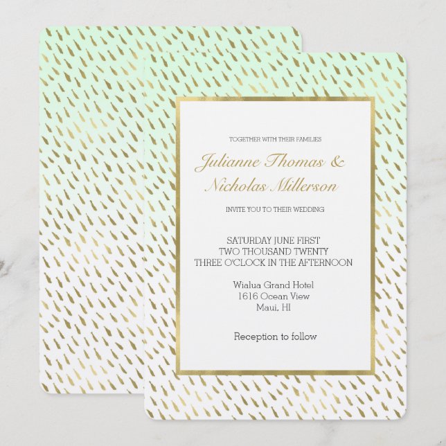 Goldminte White Ombre Abstrakt Hochzeit Einladung (Vorne/Hinten)