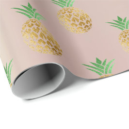 Goldminzfrüchte der tropischen Ananas, rosa Geschenkpapier