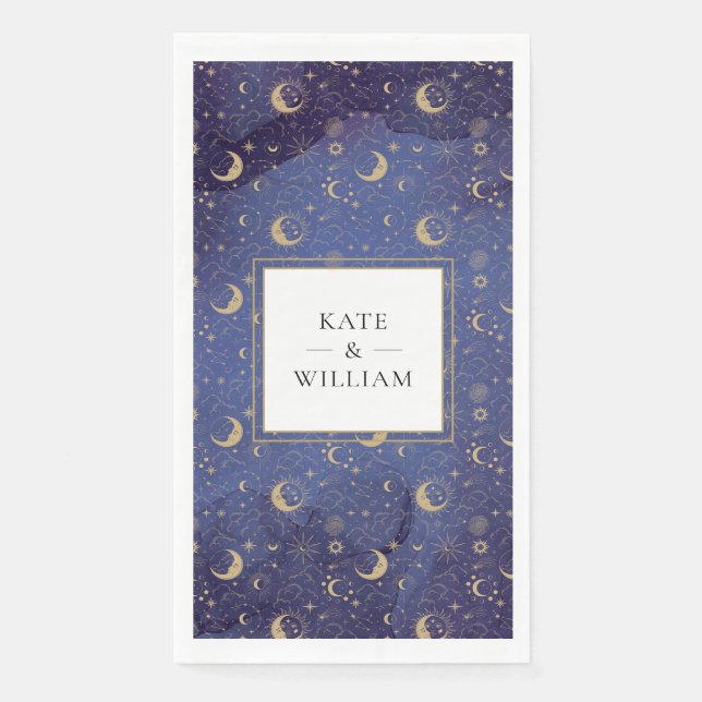 Goldmonde und -stars - Mystische Hochzeit Serviette (Vorderseite)