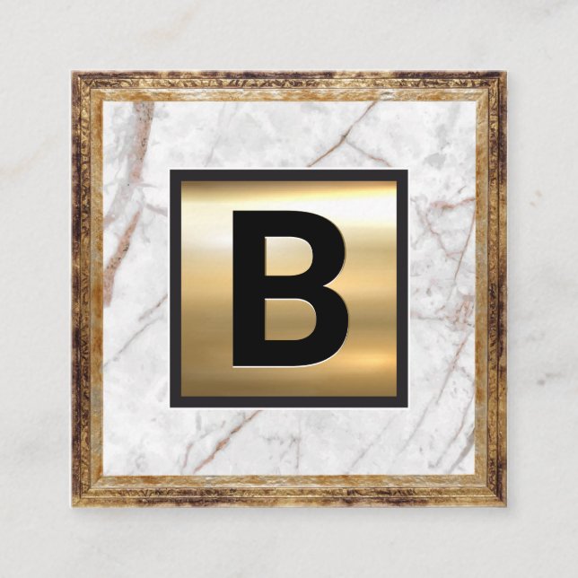 Goldmonogramm | Antike Rahmen | Weißer Marmor Quadratische Visitenkarte (Vorderseite)