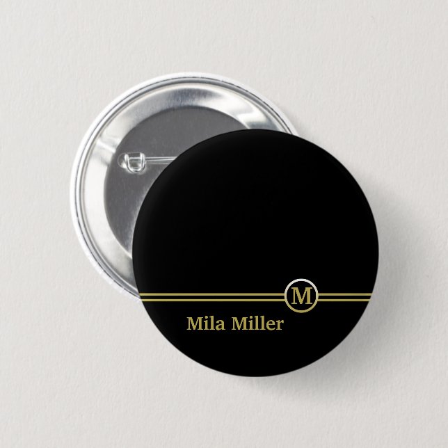Goldmonogramm auf schwarzem Hintergrund Button (Vorne & Hinten)