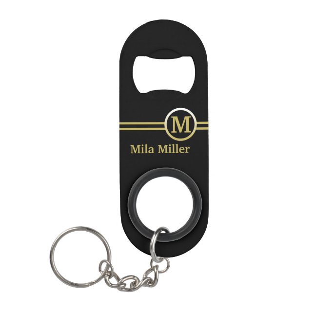 Goldmonogramm auf schwarzem Hintergrund Mini Flaschenöffner (Vorderseite)