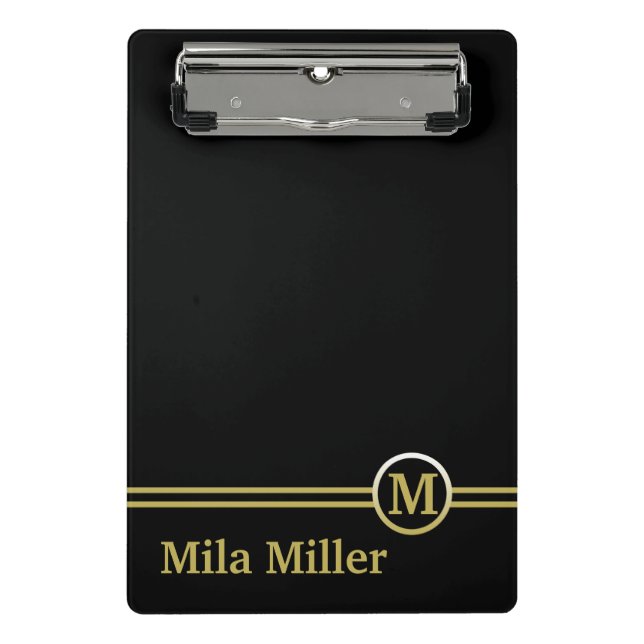 Goldmonogramm auf schwarzem Hintergrund Mini Klemmbrett (Vorderseite)