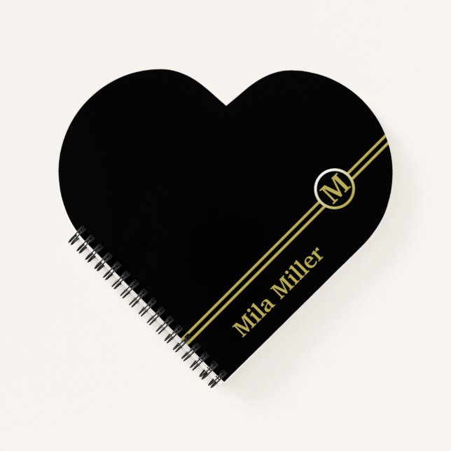 Goldmonogramm auf schwarzem Hintergrund Notizbuch (Vorderseite)