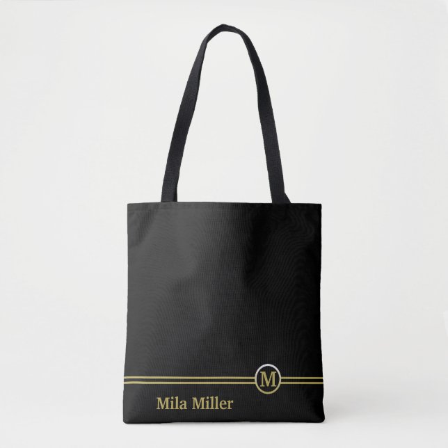 Goldmonogramm auf schwarzem Hintergrund Tasche (Vorderseite)