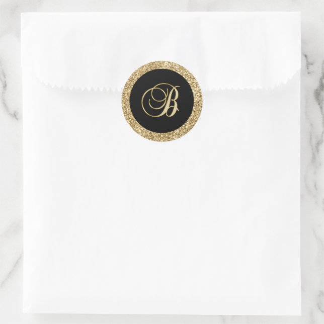 Goldmonogramm B schwarz, Runder Aufkleber (Tasche)
