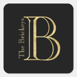 Goldmonogramm B und Name auf einer beliebigen Farb Quadratischer Aufkleber
