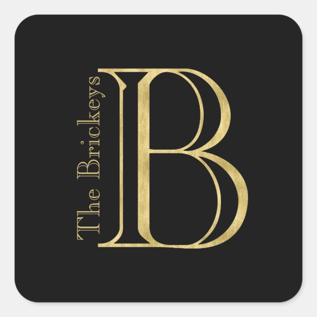 Goldmonogramm B und Name auf einer beliebigen Farb Quadratischer Aufkleber (Vorderseite)