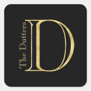 Goldmonogramm D und Name auf einer beliebigen Farb Quadratischer Aufkleber