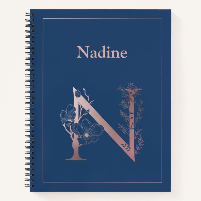 Goldmonogramm der personalisierten Rose Notizbuch (Vorderseite)