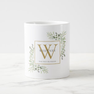 Goldmonogramm Elegante moderne Grünpflanzen Jumbo-Tasse